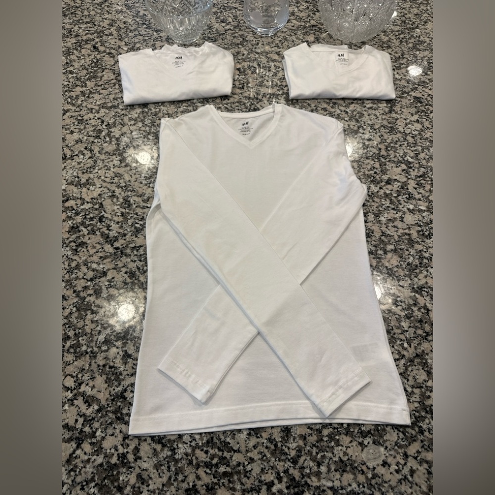 NWOT — (3) H&M Men’s V-Neck Slim Fit Long Sleeve Shirts - Size Small